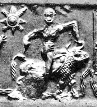 Gilgamesh wrestling the Bull of Heaven; cylinder seal