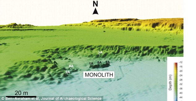 The archaeological site has been surveyed using geophysical and geological methods. This 3D map shows how the monolith is elevated in the Mediterranean Sea